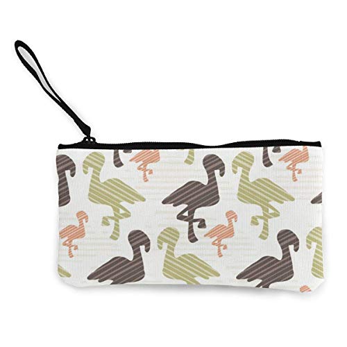 Yuanmeiju Verde, marrón y Rosa, Naturaleza, Flamenco, Silueta, Lindo, Lona, ​​Cambio, Moneda, Billetera, Bolsa, Bolsa, Cremallera, Monedero, Correa de muñeca, Maquillaje, Estuche de lápices