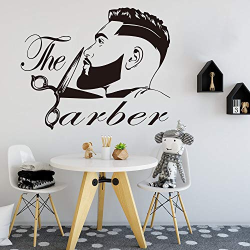 YuanMinglu Salón de Barba para Hombres Corte de Pelo Peluquería Retoque Moda Peluquería Peluquería Peluquería Ventana Decoración de Pared Vinilo Etiqueta de la Pared 45x37 cm