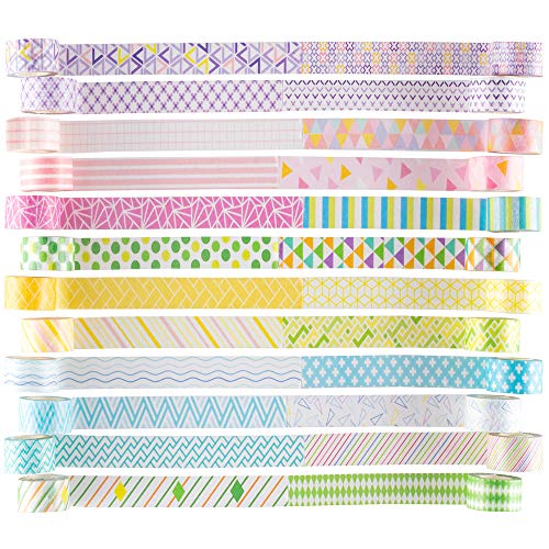 YUBBAEX Washi Tape Cinta decorativa pastel para bricolaje, manualidades, envoltorio de regalos, suministros para álbumes de recortes (mini gráficos 24 rollos)