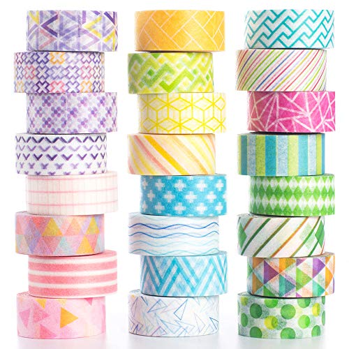 YUBBAEX Washi Tape Cinta decorativa pastel para bricolaje, manualidades, envoltorio de regalos, suministros para álbumes de recortes (mini gráficos 24 rollos)