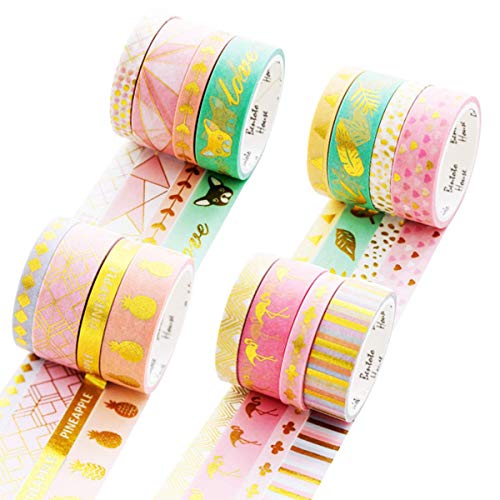 Yubbaex Washi Tape Set cinta adhesiva decorativa Washi Glitter Adhesivo de Cinta Decorativa para DIY Crafts Scrapbooking 16 Rollos