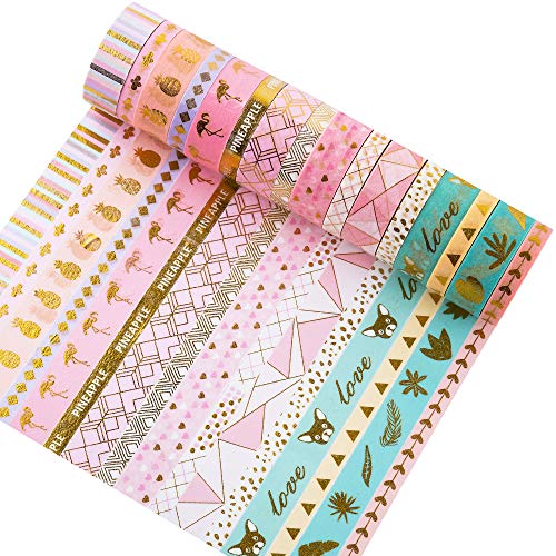 Yubbaex Washi Tape Set cinta adhesiva decorativa Washi Glitter Adhesivo de Cinta Decorativa para DIY Crafts Scrapbooking 16 Rollos