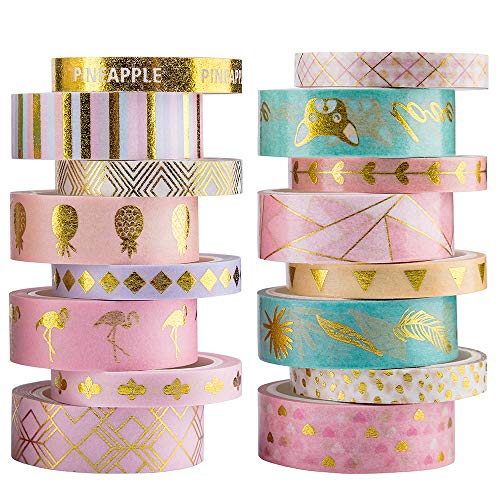 Yubbaex Washi Tape Set cinta adhesiva decorativa Washi Glitter Adhesivo de Cinta Decorativa para DIY Crafts Scrapbooking 16 Rollos