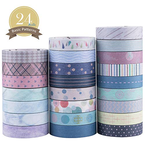 Yubbaex Washi Tape Set cinta adhesiva decorativa Washi Glitter Adhesivo de Cinta Decorativa para DIY Crafts Scrapbooking 24 Rollos