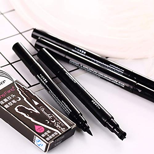 Yuccer 3 Piezas Sello Delineador de Ojos Liquido Negro Lapiz de Ojos Larga Duracion Estrella Luna Corazon Flor Regalo Maquillaje Ahumado para Mujer Cumpleaño (Estrella + Luna + Corazón)