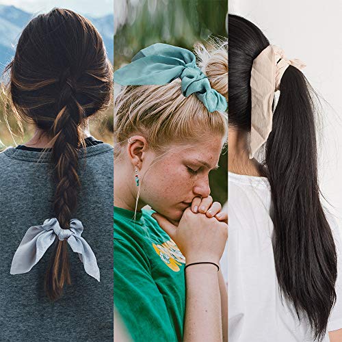 YuCool - Juego de 12 cintas para el pelo de gasa elástica, incluye 6 unidades de lazos y 6 unidades de extensiones de orejas de conejo, lazos suaves