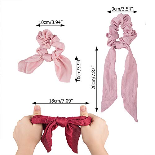 YuCool - Juego de 12 cintas para el pelo de gasa elástica, incluye 6 unidades de lazos y 6 unidades de extensiones de orejas de conejo, lazos suaves