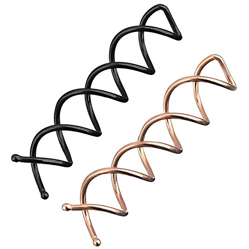 YuCool - Pasador giratorio para el pelo, 70 unidades, con espiral, no raya, puntas redondas, espiral, clip giratorio, tornillo de rosca para el pelo (negro, oro rosa).