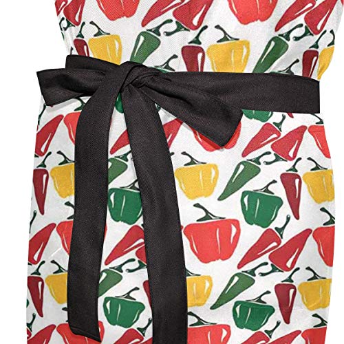 YUDILINSA Delantal Personalizado, nuevos Delantales creativos Delantal de Calidad Profesional,Ingredientes De Comida Mexicana Tierras De Cultivo Arreglo Dibujado A Mano Pimientos Orgánicos