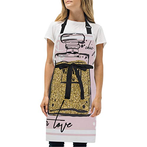 YUDILINSA Delantal Personalizado, nuevos Delantales creativos Delantal de Calidad Profesional,Typography Slogan Glitter Perfume Rose Clothes