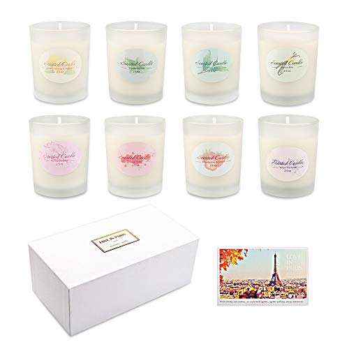 YUE GANG Velas Aromaticas, Regalos para Mujer 8x2.5OZ Cera de Soja, Regalos Originales para Mujer, Velas Perfumadas Aromaticas, Regalo para Alivio el Estrés y Aromaterapia