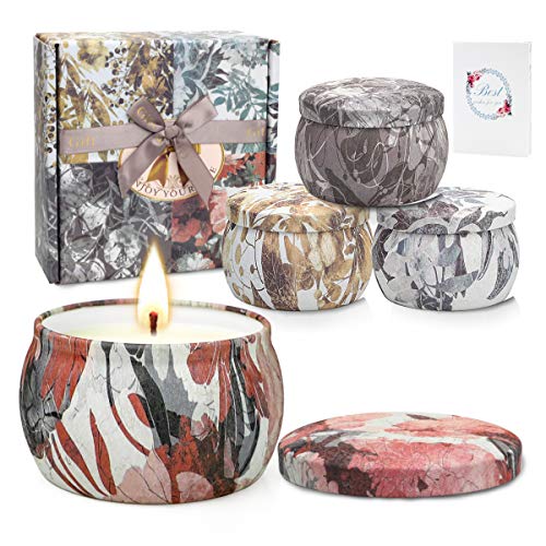 YUE GANG Velas Perfumadas para Mujer 5.56oz Cera de Soja, Vela Aromaticas Regalo, Juegos de Velas para Cumpleaños, Aniversario, Aliviar el Estrés, y Uso Diario, Set de 4