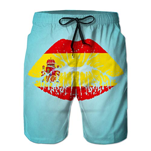 Yuerb Labial 3903 Mens Summer Swim Trunk Spain Flag en los Labios Aislado en un