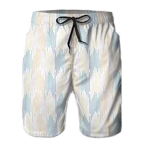 Yuerb Shorts de Playa atléticos clásicos para Nadar con Bolsillos Ikat caprichosas líneas de Chevron patrón sin Costuras