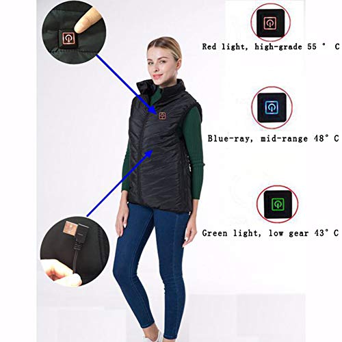 YUGNHAJ Chaleco térmico Recargable, tamaño Ligero Chaqueta sin Mangas de Carga USB Ajustable para Mujeres Hombres,Rojo