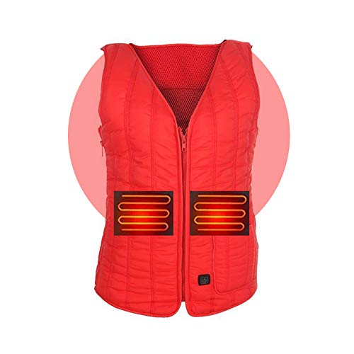 YUGNHAJ Chaleco térmico Recargable, tamaño Ligero Chaqueta sin Mangas de Carga USB Ajustable para Mujeres Hombres,Rojo