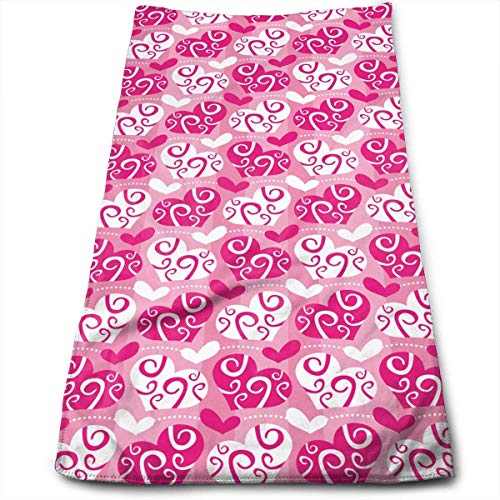 yuhuandadi White Pink Love Super Soft Polyester Extra-Absorbent Bath Towel Hand Towel Hair Towel 11.8" X 27.5"