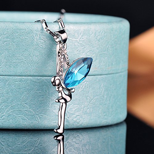 Yumilok - Colgante Plata con Cristal Azul de Austria, en Forma de Ángel O Hada, Collares para Mujeres y Niñas