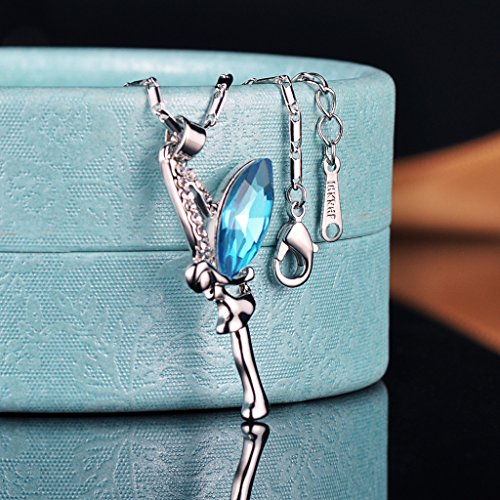 Yumilok - Colgante Plata con Cristal Azul de Austria, en Forma de Ángel O Hada, Collares para Mujeres y Niñas