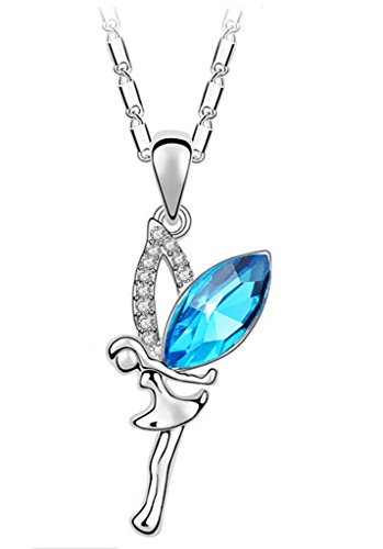 Yumilok - Colgante Plata con Cristal Azul de Austria, en Forma de Ángel O Hada, Collares para Mujeres y Niñas