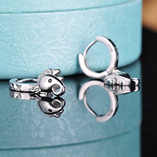 Yumilok Pendientes de Plata de Ley 925 Circonita Elefante Pendientes de Aros Hipoalergénico Para Mujer Mujeres Niña