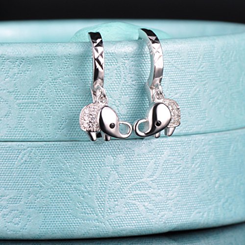 Yumilok Pendientes de Plata de Ley 925 Circonita Elefante Pendientes de Aros Hipoalergénico Para Mujer Mujeres Niña