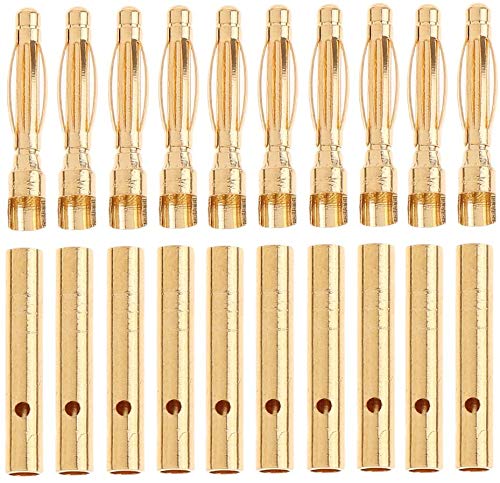 Yunique Espana G5-1ZTK-4ISB 10 Pares 2 mm RC Motor sin escobillas ESC bañado en Oro Conector Banana Bala (10 Piezas Conector Macho y 10 Piezas Conector Hembra)