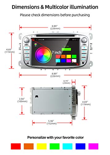YUNTX Android 10 Autoradio para Ford Focus/Mondeo/S-MAX/Connect (2008-2011) | 2 DIN |Cámara Trasera y canbus Gratis| 7 Pulgada | 2GB/32GB | Soporte Dab+ | 4G | WLAN | Bluetooth | MirrorLink (Silver)