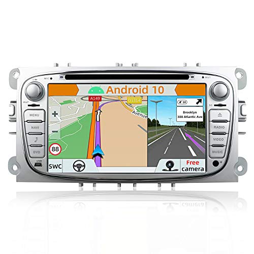 YUNTX Android 10 Autoradio para Ford Focus/Mondeo/S-MAX/Connect (2008-2011) | 2 DIN |Cámara Trasera y canbus Gratis| 7 Pulgada | 2GB/32GB | Soporte Dab+ | 4G | WLAN | Bluetooth | MirrorLink (Silver)