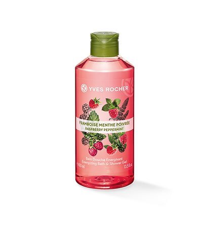 Yves Rocher LES PLAISIRS NATURE baño de ducha Fruta de frambuesa, Gel de ducha aromático y gel de ducha nutritivo, 1 frasco de 400 ml