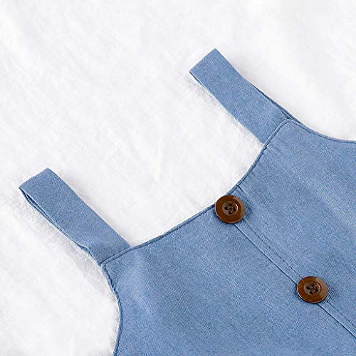 YWLINK Conjunto Bebé NiñAs Verano Mezcla De AlgodóN Sleeveless Plisada Sling Top Camiseta Manga Corta + Arco Pantalones Conjunto Moda Casual Lindo Regalo De CumpleañOs Fiesta(Azul,12-18 meses/90)