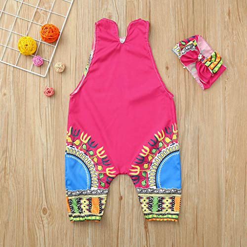 YWLINK Conjuntos NiñA,Verano Estilo Nacional Ropa Infantil del Mono del Mameluco del Estampado Africano Sin Mangas+Banda De Pelo Conjunto De 2 Piezas La Moda Vestido De Fiesta(Rojo,3-4 años/100)