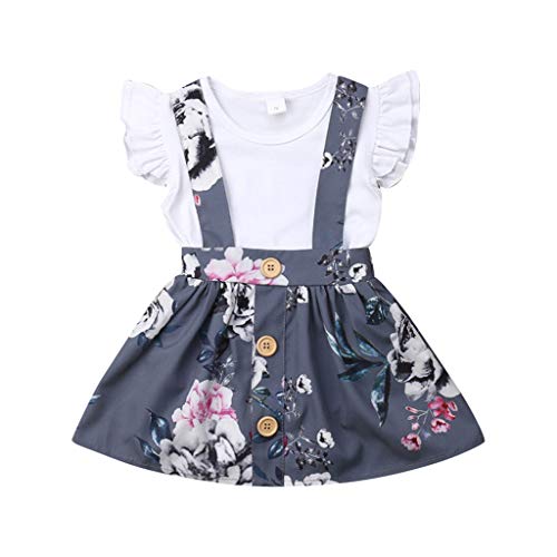 YWLINK Ropa De Bebe Verano Blanco Volante Manga Corta Arriba +Vestido Estampado Correa Traje De 2 Piezas 0-2 AñOs De Edad Dulce Y Encantadora Todos Los Dias Al Aire Libre Fiesta Regalo