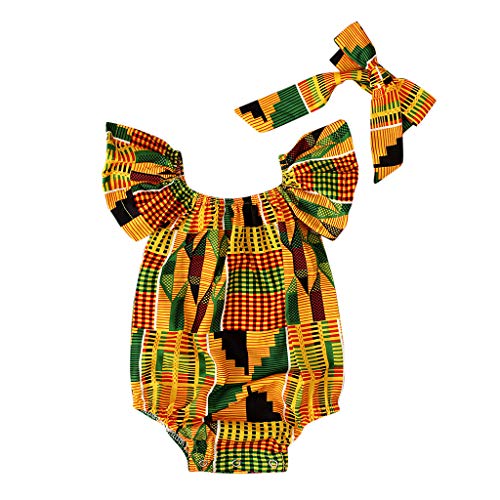 YWLINK Verano Conjunto NiñAs Sin Mangas Africa Estilo Nacional Sin Posicionamiento De ImpresióN Mono Traje De Rastreo+Banda De Pelo Lindo Traje De 2 Piezas Viajes Moda(Multicolor,12-18 meses/90)