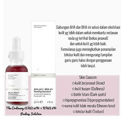 YYNN The Ordinary Women Peeling Solution AHA 30% + BHA 2% Exfoliating 30ml, Ten Minutes Facial Mask, Pore Cleansing and Blackhead Facial Essence