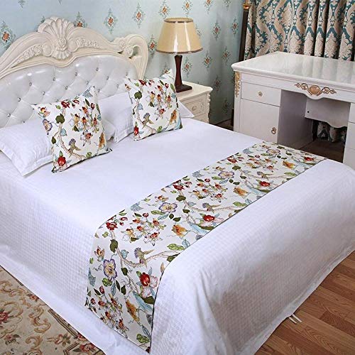 YYSWIM Camino de Cama Hotel versión abreviada Moderno estanterías domésticas Banderas de Cama Vientos mediterráneos huéspedes Tipo Cama servilleta de Cola Pintura de Flores y pájaros en Blanco