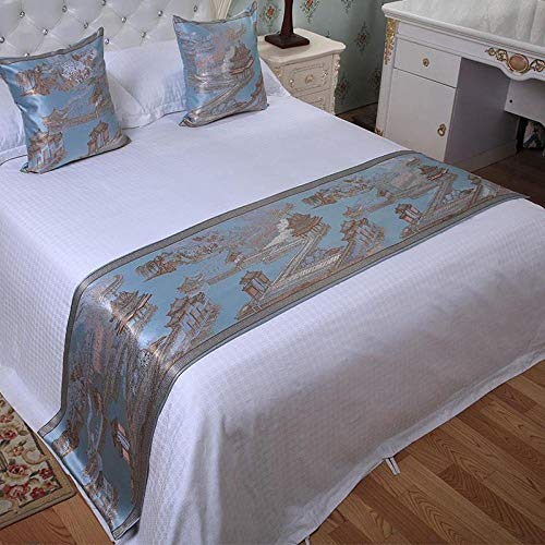 YYSWIM Camino de Cama Star Hotel mediterráneo Modelo Simple habitación Cama Bandera Cama Cola Toalla Barra Mantel Mantel, H17 Fondo Azul Cerca de la Plataforma de Agua, Cama de 2 M 50x260 cm