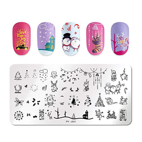 yyuezhi Navidad Nail Art Stamp Plates Estampado de Uñas Plantillas Nail Art Plantilla De Estampado De Uñas Rectangular Navidad Nail Image Stamping Estampado de Uñas de Navidad de Metal 4 Piezas