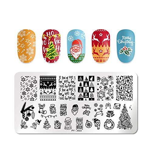 yyuezhi Navidad Nail Art Stamp Plates Estampado de Uñas Plantillas Nail Art Plantilla De Estampado De Uñas Rectangular Navidad Nail Image Stamping Estampado de Uñas de Navidad de Metal 4 Piezas
