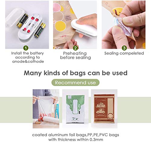 Z-YQL Mini sellador de bolsas 2 en 1, sellador de calor y cortador de mano portátil para bolsas de plástico, almacenamiento de alimentos, snacks, bolsas frescas (batería no incluida)