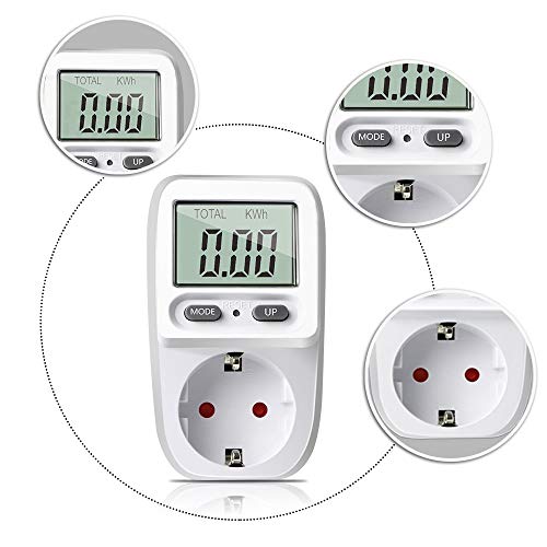Zaeel Medidor de consumo de corriente del medidor de energía, medidor de consumo de energía eléctrica con pantalla LCD, protección contra sobrecarga, medidor de costo de energía, potencia máxima 3680W