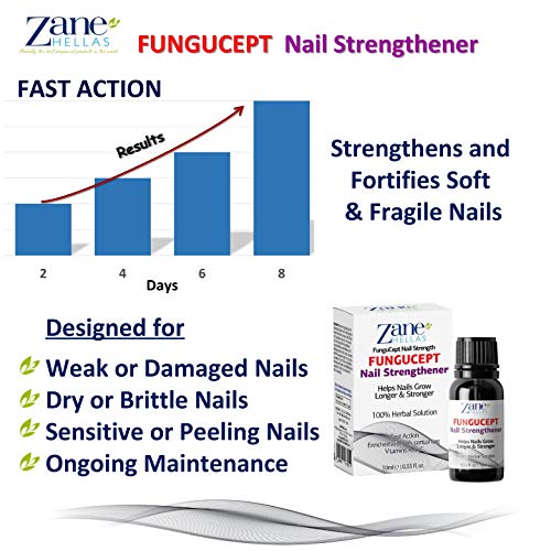 Zane Hellas Fungucept Nail Strengthener - Fortalecedor de uñas Promueve el crecimiento de las uñas para uñas débiles, delgadas, agrietadas y peladas. Solución herbaria. 0.33 oz. - 10ml