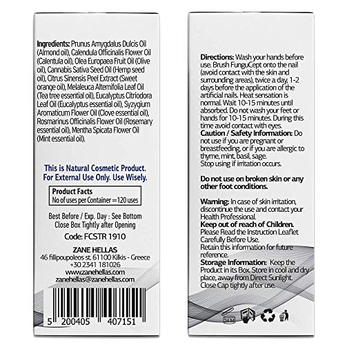 Zane Hellas Fungucept Nail Strengthener - Fortalecedor de uñas Promueve el crecimiento de las uñas para uñas débiles, delgadas, agrietadas y peladas. Solución herbaria. 0.33 oz. - 10ml