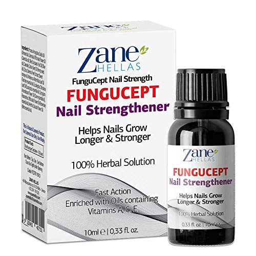 Zane Hellas Fungucept Nail Strengthener - Fortalecedor de uñas Promueve el crecimiento de las uñas para uñas débiles, delgadas, agrietadas y peladas. Solución herbaria. 0.33 oz. - 10ml