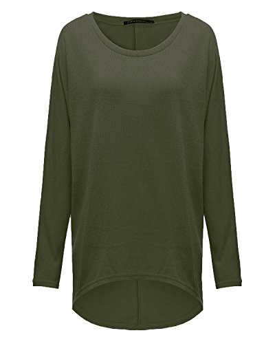 ZANZEA Mujeres Sexy Suelto Sólido Irregular Manga Larga Baggy Jumper Casual Tops Blusa Camiseta 01-Ejercito Verde XL