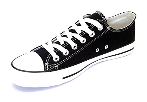 Zapatillas Canvas de Lona Unisex, Negro Blanco, 43 EU