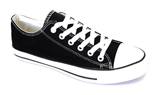 Zapatillas Canvas de Lona Unisex, Negro Blanco, 43 EU