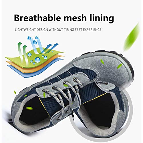 Zapatillas con Puntera De Acero para Hombre Zapatillas De Seguridad Tira Reflectante Sra Zapatillas De Trabajo Antideslizantes Y Resistentes Al Acero Zapatillas De Trabajo De Entresuela,40