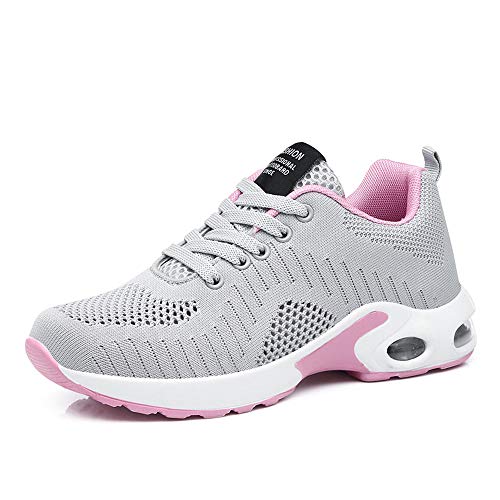 Zapatillas Deportivas de Mujer Air Cordones Zapatillas de Running Fitness Sneakers 4cm Gris 39