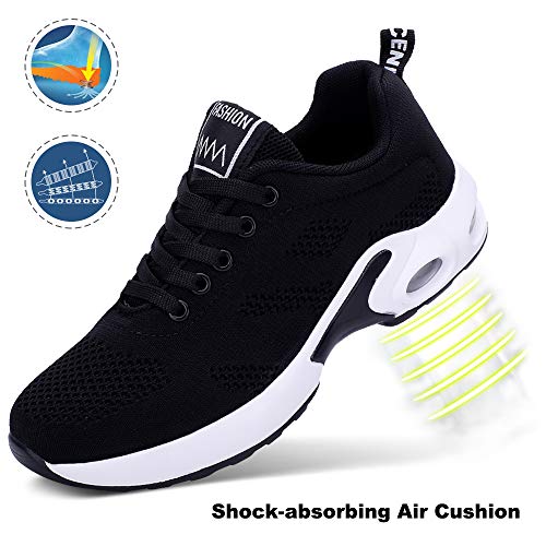 Zapatillas Deportivas de Mujer Air Cordones Zapatillas de Running Fitness Sneakers 4cm Negro Rojo Rosado Púrpura Negro 39
